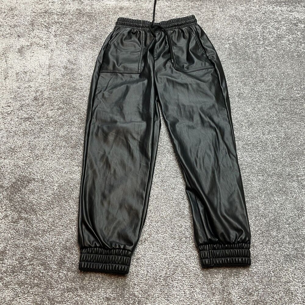 BCBGeneration Jogger Pants Womens XS Black Faux Leather Stretch Taper 24x26
